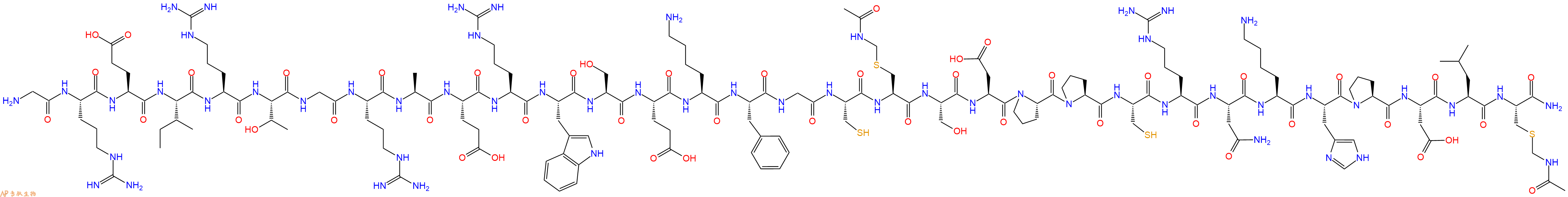 专肽生物产品H2N-Gly-Arg-Glu-Ile-Arg-Thr-Gly-Arg-Ala-Glu-Arg-Trp-Ser-Glu-Lys-Phe-Gly-Cys-Cys(Acm)-Ser-Asp-Pro-Pro-Cys-Arg-Asn-Lys-His-Pro-Asp-Leu-Cys(Acm)-CONH2