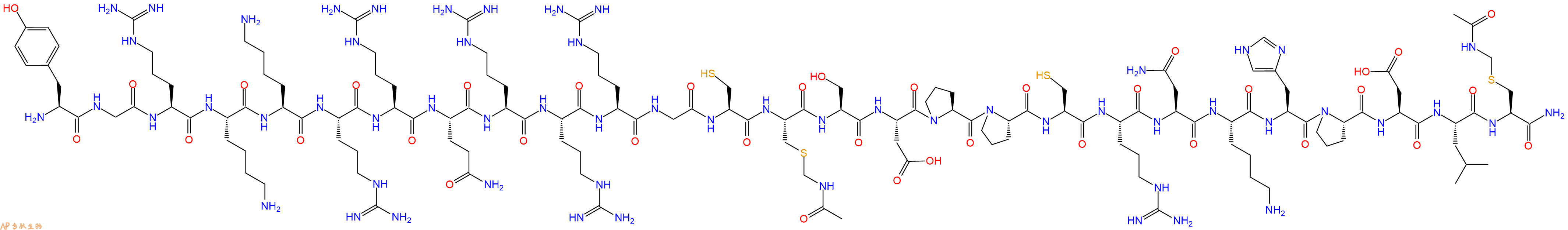 专肽生物产品H2N-Tyr-Gly-Arg-Lys-Lys-Arg-Arg-Gln-Arg-Arg-Arg-Gly-Cys-Cys(Acm)-Ser-Asp-Pro-Pro-Cys-Arg-Asn-Lys-His-Pro-Asp-Leu-Cys(Acm)-CONH2