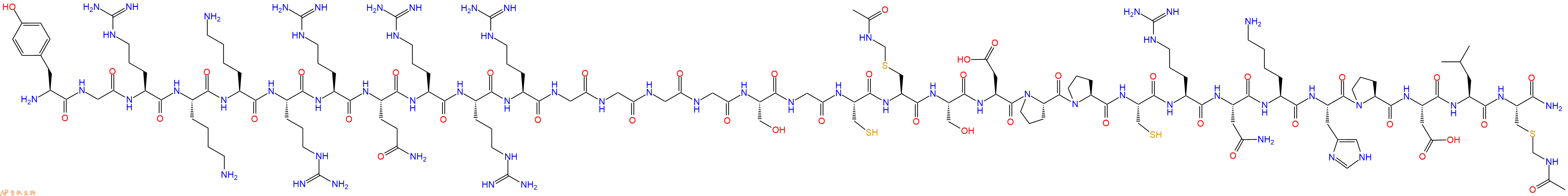 专肽生物产品H2N-Tyr-Gly-Arg-Lys-Lys-Arg-Arg-Gln-Arg-Arg-Arg-Gly-Gly-Gly-Gly-Ser-Gly-Cys-Cys(Acm)-Ser-Asp-Pro-Pro-Cys-Arg-Asn-Lys-His-Pro-Asp-Leu-Cys(Acm)-CONH2
