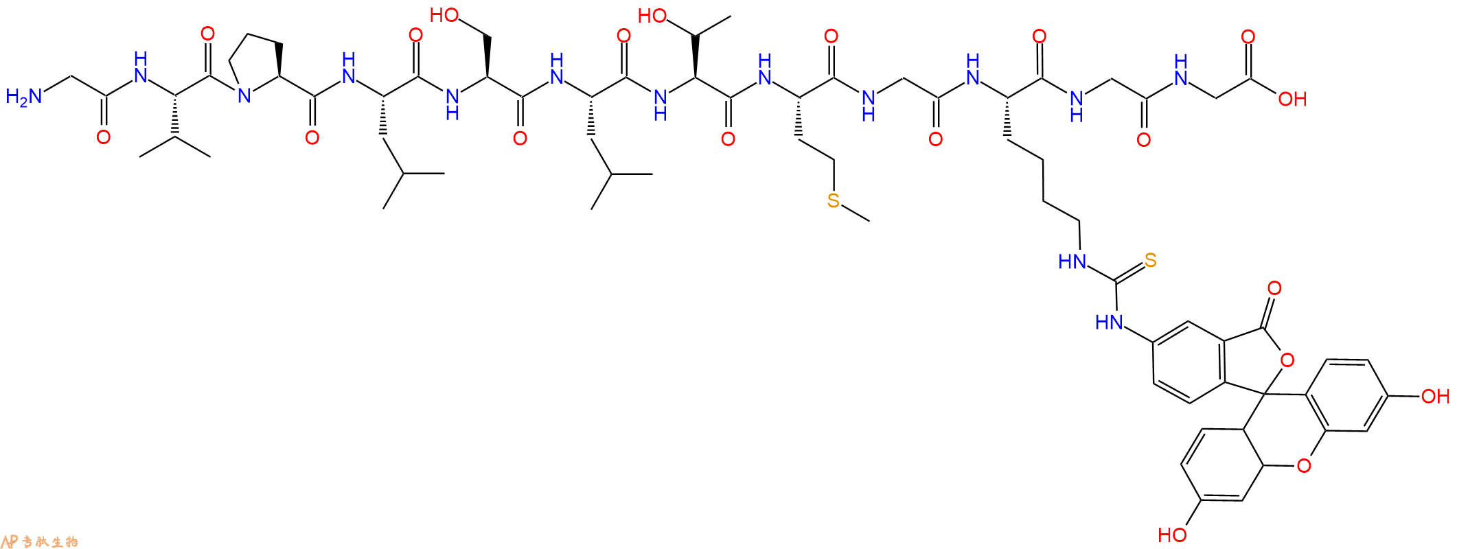 专肽生物产品H2N-Gly-Val-Pro-Leu-Ser-Leu-Thr-Met-Gly-Lys(FITC)-Gly-Gly-OH