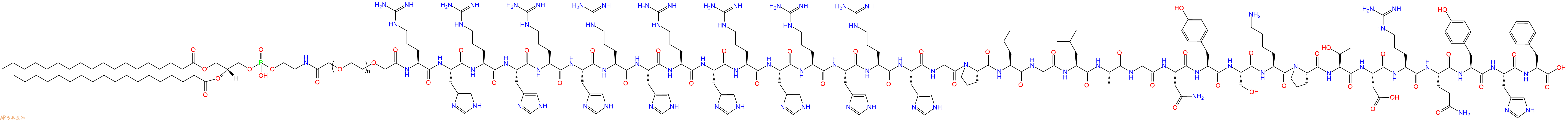 专肽生物产品DSPE-Arg-His-Arg-His-Arg-His-Arg-His-Arg-His-Arg-His-Arg-His-Arg-His-Gly-Pro-Leu-Gly-Leu-Ala-Gly-Asn-Tyr-Ser-Lys-Pro-Thr-Asp-Arg-Gln-Tyr-His-Phe-OH