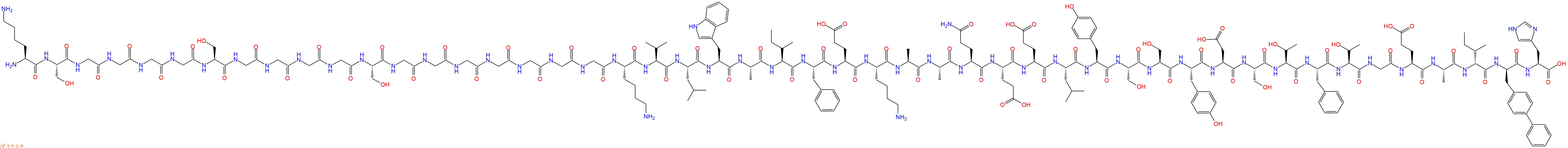 专肽生物产品H2N-Lys-Ser-Gly-Gly-Gly-Gly-Ser-Gly-Gly-Gly-Gly-Ser-Gly-Gly-Gly-Gly-Gly-Gly-Gly-Lys-Val-Leu-Trp-Ala-Ile-Phe-Glu-Lys-Ala-Ala-Gln-Glu-Glu-Leu-Tyr-Ser-Ser-Tyr-Asp-Ser-Thr-Phe-Thr-Gly-Glu-Ala-DIle-DBip-His-OH