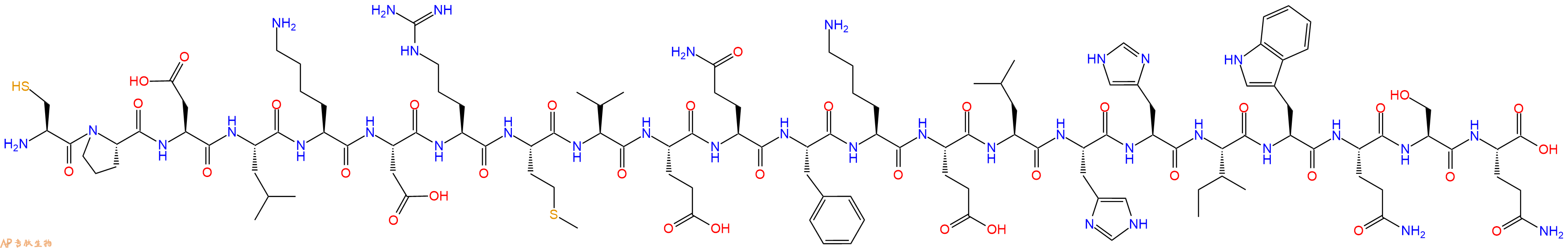 专肽生物产品H2N-Cys-Pro-Asp-Leu-Lys-Asp-Arg-Met-Val-Glu-Gln-Phe-Lys-Glu-Leu-His-His-Ile-Trp-Gln-Ser-Gln-OH