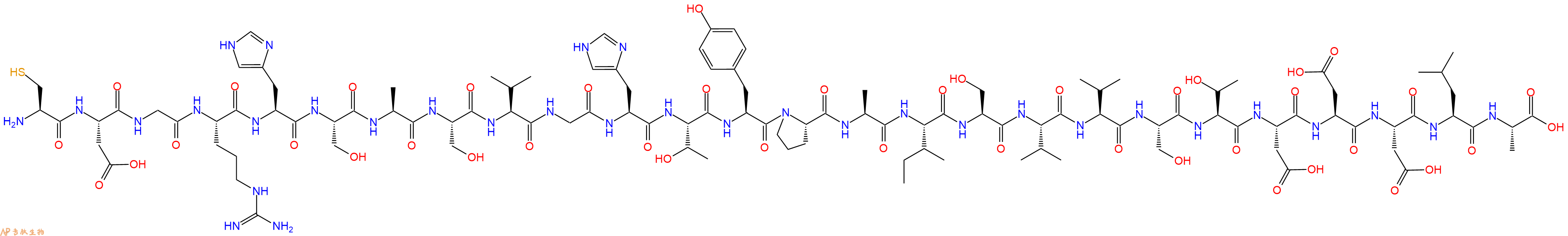 专肽生物产品H2N-Cys-Asp-Gly-Arg-His-Ser-Ala-Ser-Val-Gly-His-Thr-Tyr-Pro-Ala-Ile-Ser-Val-Val-Ser-Thr-Asp-Asp-Asp-Leu-Ala-OH