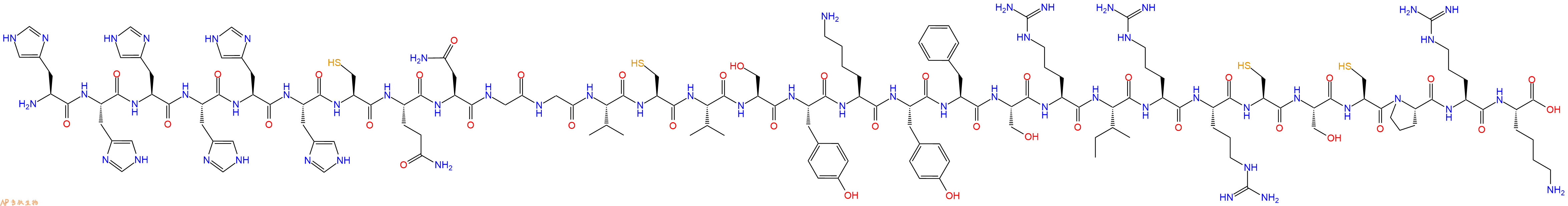 专肽生物产品H2N-His-His-His-His-His-His-Cys-Gln-Asn-Gly-Gly-Val-Cys-Val-Ser-Tyr-Lys-Tyr-Phe-Ser-Arg-Ile-Arg-Arg-Cys-Ser-Cys-Pro-Arg-Lys-OH