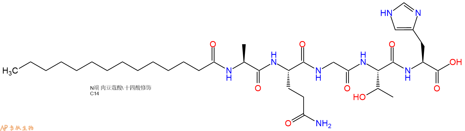 专肽生物产品Myristicacid-Ala-Gln-Gly-Thr-His-OH