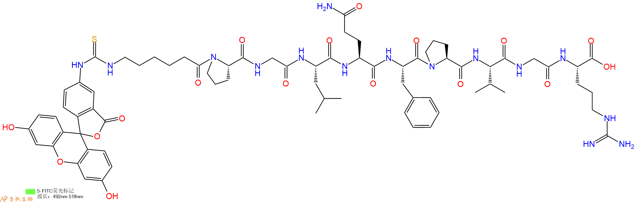专肽生物产品5FITC-Ahx-Pro-Gly-Leu-Gln-Phe-Pro-Val-Gly-Arg-OH