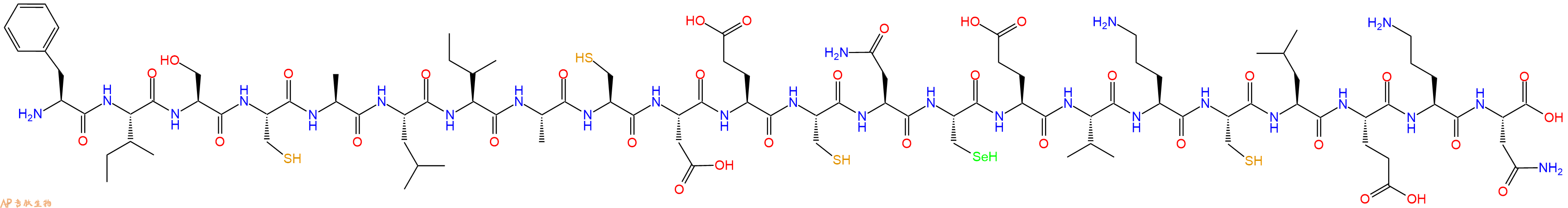 专肽生物产品H2N-Phe-Ile-Ser-Cys-Ala-Leu-Ile-Ala-Cys-Asp-Glu-Cys-Asn-Sec-Glu-Val-Orn-Cys-Leu-Glu-Orn-Asn-OH