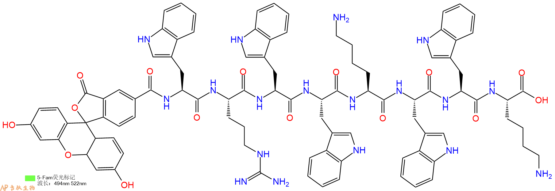 专肽生物产品5FAM-Trp-Arg-Trp-Trp-Lys-Trp-Trp-Lys-OH