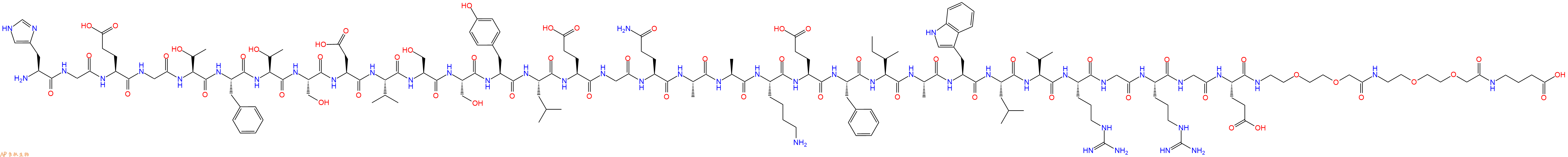 专肽生物产品H2N-His-Gly-Glu-Gly-Thr-Phe-Thr-Ser-Asp-Val-Ser-Ser-Tyr-Leu-Glu-Gly-Gln-Ala-Ala-Lys-Glu-Phe-Ile-Ala-Trp-Leu-Val-Arg-Gly-Arg-Gly-Glu-AEEA-AEEA-GABA-OH