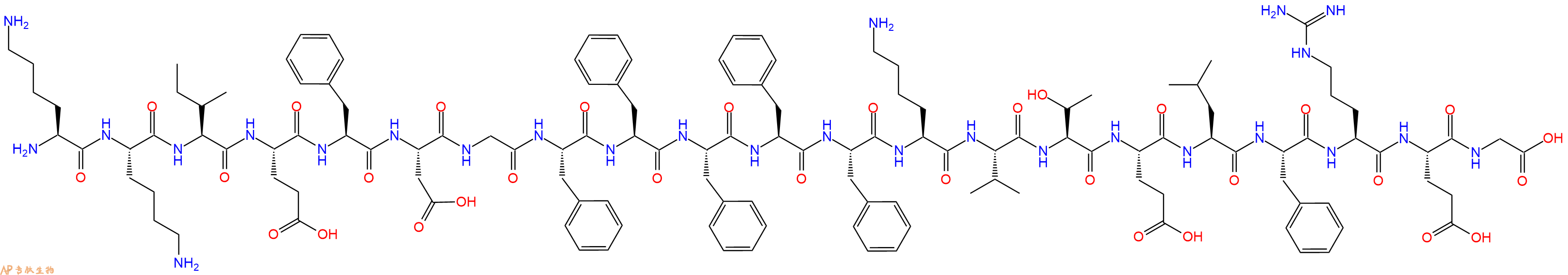专肽生物产品H2N-Lys-Lys-Ile-Glu-Phe-Asp-Gly-Phe-Phe-Phe-Phe-Phe-Lys-Val-Thr-Glu-Leu-Phe-Arg-Glu-Gly-OH