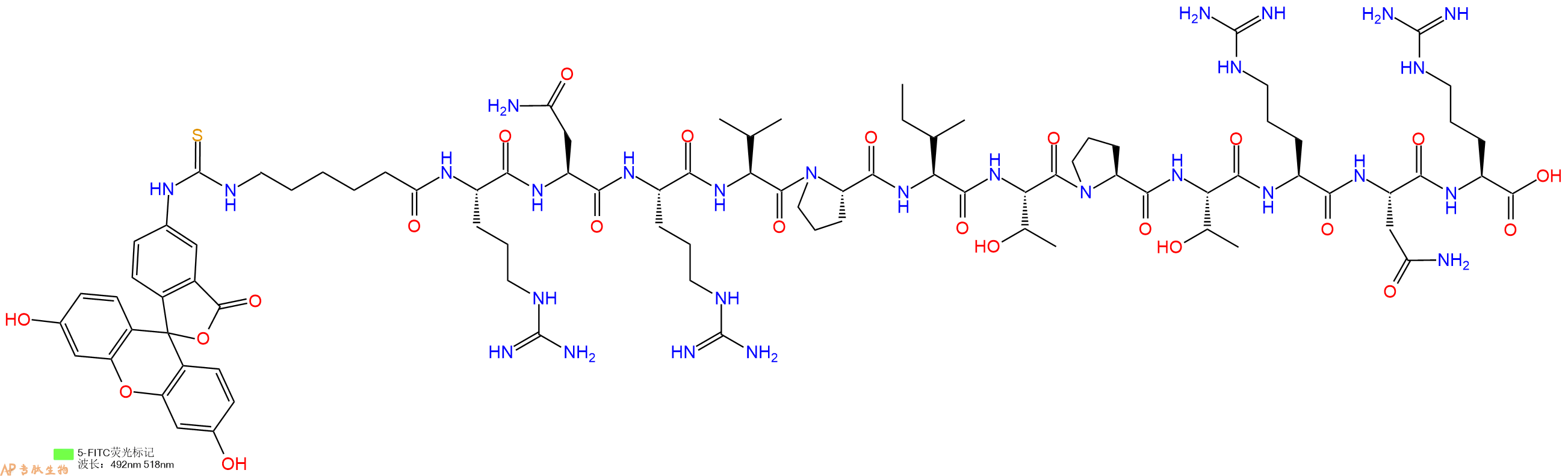 专肽生物产品5FITC-Ahx-Arg-Asn-Arg-Val-Pro-Ile-Thr-Pro-Thr-Arg-Asn-Arg-OH