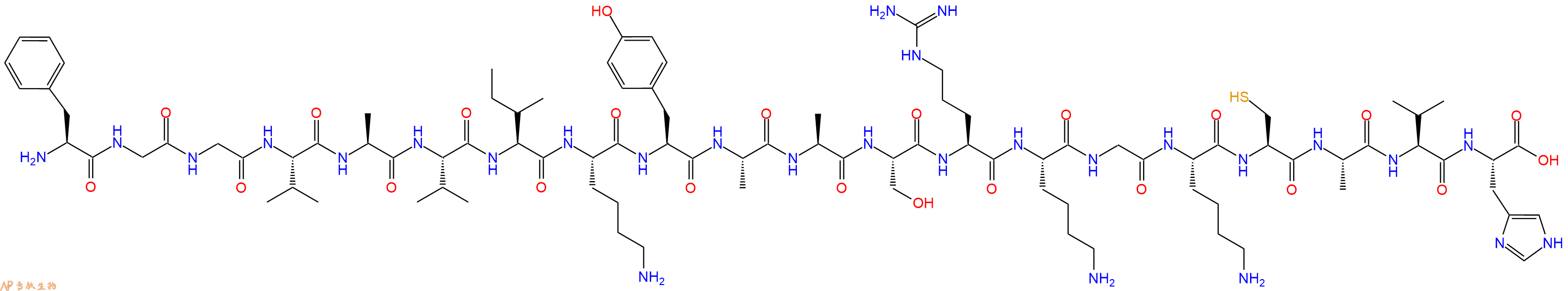 专肽生物产品H2N-Phe-Gly-Gly-Val-Ala-Val-Ile-Lys-Tyr-Ala-Ala-Ser-Arg-Lys-Gly-Lys-Cys-Ala-Val-His-OH