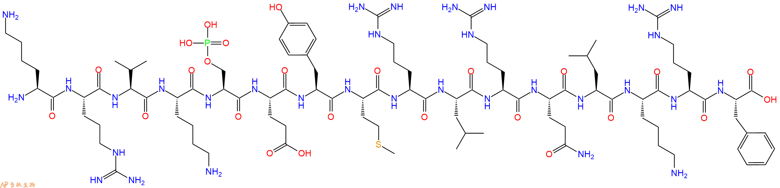 专肽生物产品H2N-Lys-Arg-Val-Lys-Ser(PO3H2)-Glu-Tyr-Met-Arg-Leu-Arg-Gln-Leu-Lys-Arg-Phe-OH
