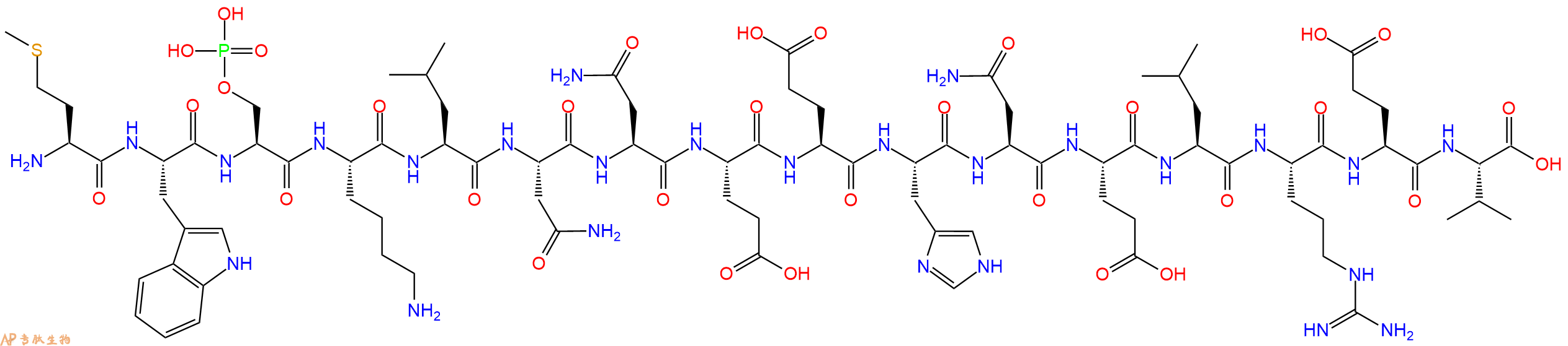 专肽生物产品H2N-Met-Trp-Ser(PO3H2)-Lys-Leu-Asn-Asn-Glu-Glu-His-Asn-Glu-Leu-Arg-Glu-Val-OH