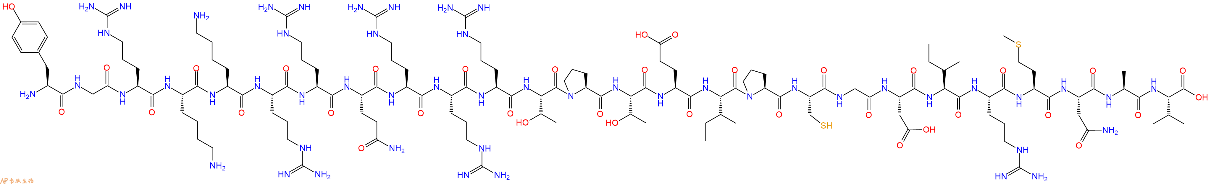 专肽生物产品H2N-Tyr-Gly-Arg-Lys-Lys-Arg-Arg-Gln-Arg-Arg-Arg-Thr-Pro-Thr-Glu-Ile-Pro-Cys-Gly-Asp-Ile-Arg-Met-Asn-Ala-Val-OH