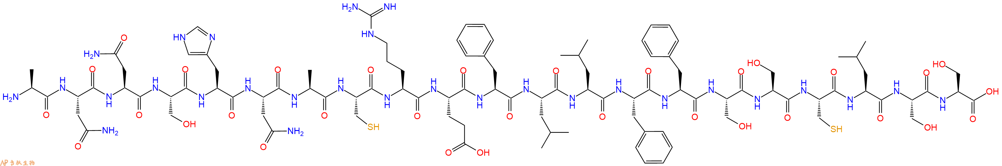 专肽生物产品H2N-Ala-Asn-Asn-Ser-His-Asn-Ala-Cys-Arg-Glu-Phe-Leu-Leu-Phe-Phe-Ser-Ser-Cys-Leu-Ser-Ser-OH