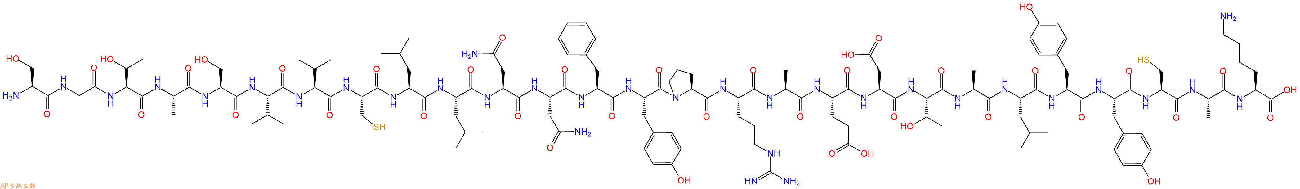 专肽生物产品H2N-Ser-Gly-Thr-Ala-Ser-Val-Val-Cys-Leu-Leu-Asn-Asn-Phe-Tyr-Pro-Arg-Ala-Glu-Asp-Thr-Ala-Leu-Tyr-Tyr-Cys-Ala-Lys-OH