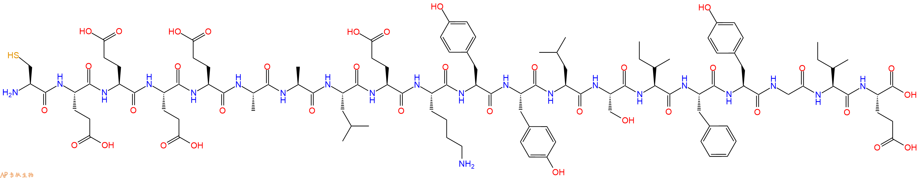 专肽生物产品H2N-Cys-Glu-Glu-Glu-Glu-Ala-Ala-Leu-Glu-Lys-Tyr-Tyr-Leu-Ser-Ile-Phe-Tyr-Gly-Ile-Glu-OH
