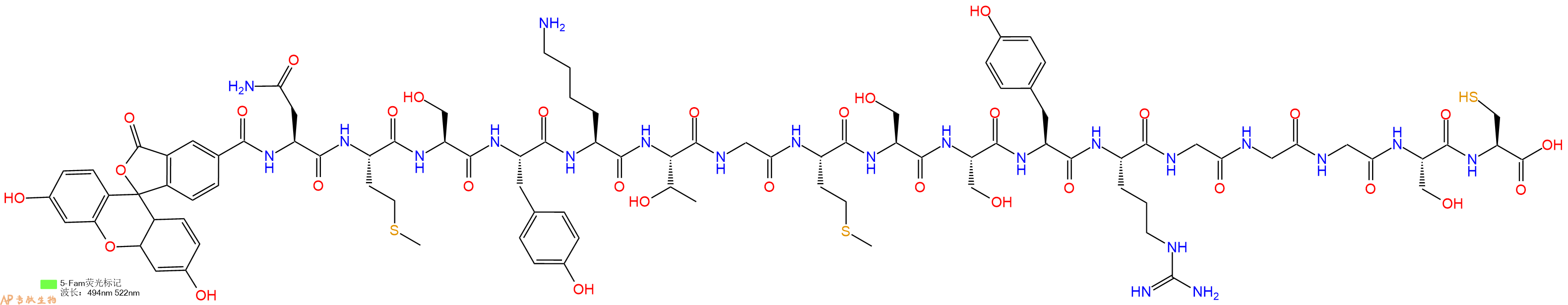 专肽生物产品5FAM-Asn-Met-Ser-Tyr-Lys-Thr-Gly-Met-Ser-Ser-Tyr-Arg-Gly-Gly-Gly-Ser-Cys-OH
