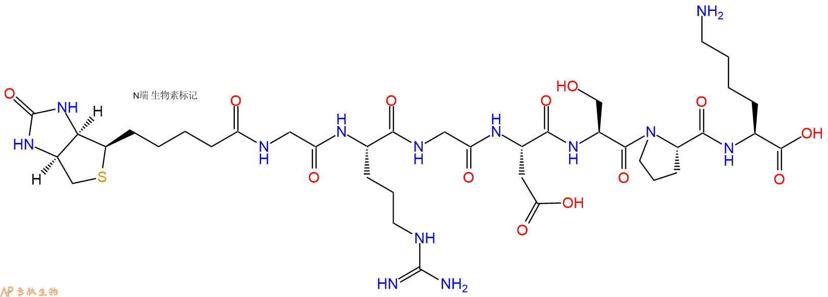 专肽生物产品Biotinyl-Gly-Arg-Gly-Asp-Ser-Pro-Lys-OH