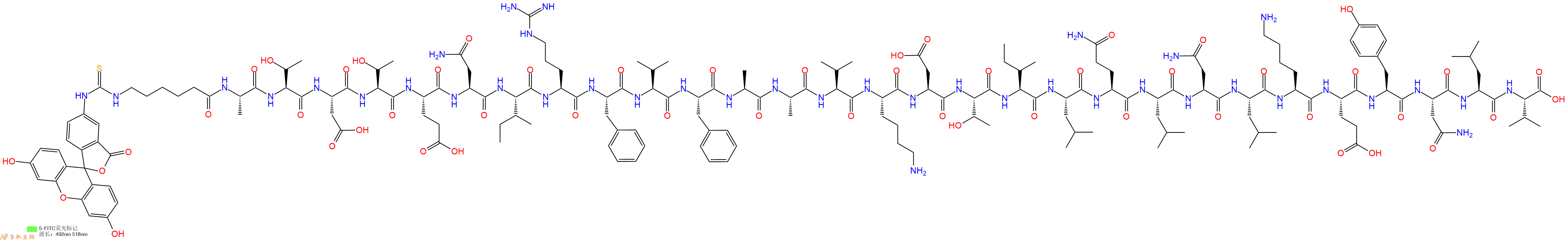 专肽生物产品5FITC-Ahx-Ala-Thr-Asp-Thr-Glu-Asn-Ile-Arg-Phe-Val-Phe-Ala-Ala-Val-Lys-Asp-Thr-Ile-Leu-Gln-Leu-Asn-Leu-Lys-Glu-Tyr-Asn-Leu-Val-OH