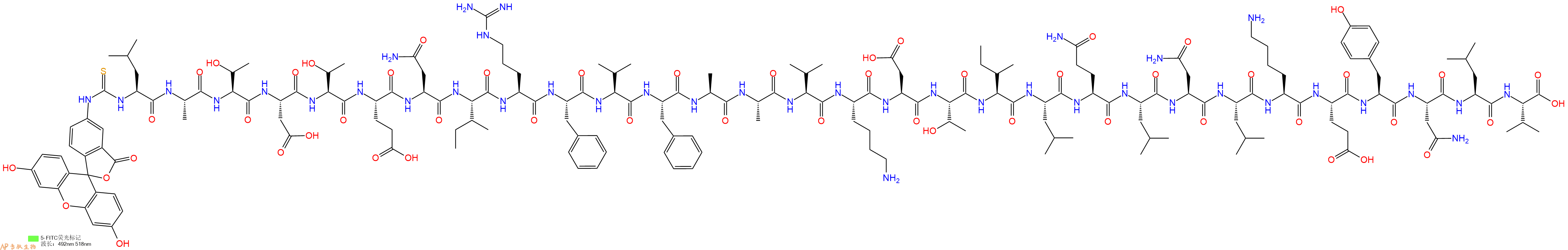 专肽生物产品5FITC-Leu-Ala-Thr-Asp-Thr-Glu-Asn-Ile-Arg-Phe-Val-Phe-Ala-Ala-Val-Lys-Asp-Thr-Ile-Leu-Gln-Leu-Asn-Leu-Lys-Glu-Tyr-Asn-Leu-Val-OH