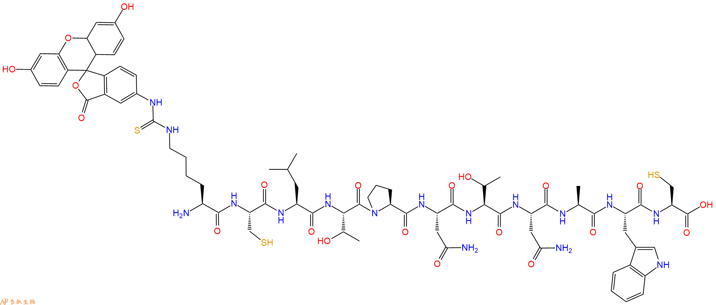专肽生物产品H2N-Lys(FITC)-Cys-Leu-Thr-Pro-Asn-Thr-Asn-Ala-Trp-Cys-OH