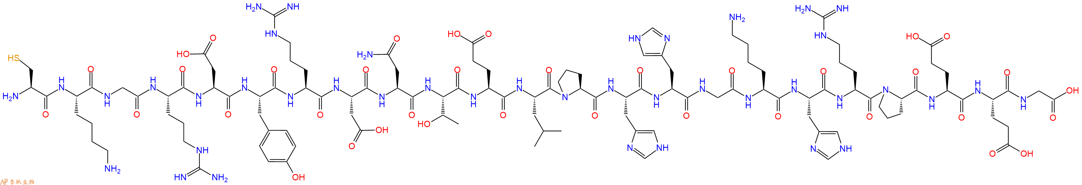 专肽生物产品H2N-Cys-Lys-Gly-Arg-Asp-Tyr-Arg-Asp-Asn-Thr-Glu-Leu-Pro-His-His-Gly-Lys-His-Arg-Pro-Glu-Glu-Gly-OH