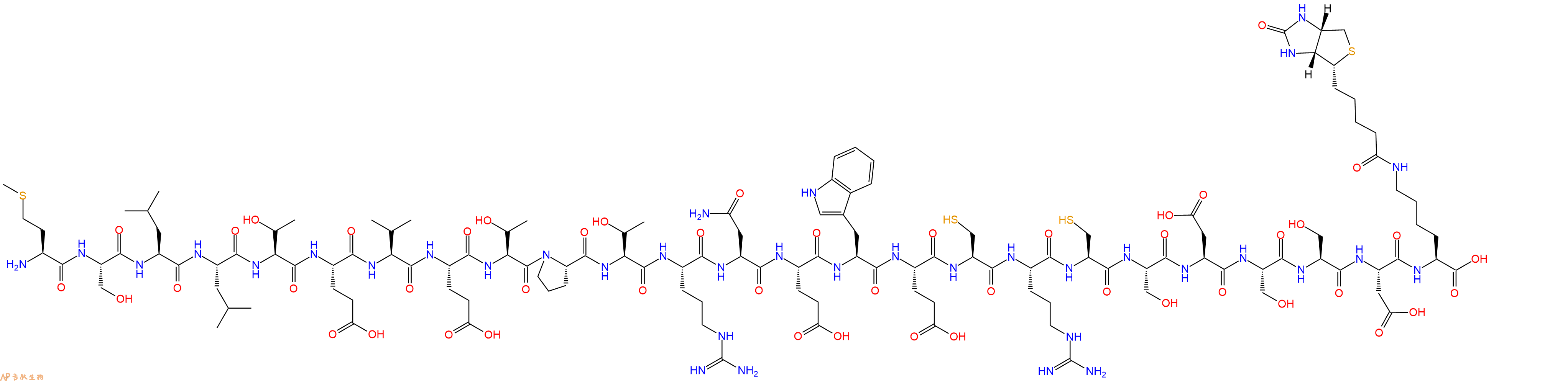 专肽生物产品H2N-Met-Ser-Leu-Leu-Thr-Glu-Val-Glu-Thr-Pro-Thr-Arg-Asn-Glu-Trp-Glu-Cys-Arg-Cys-Ser-Asp-Ser-Ser-Asp-Lys(Biotin)-OH