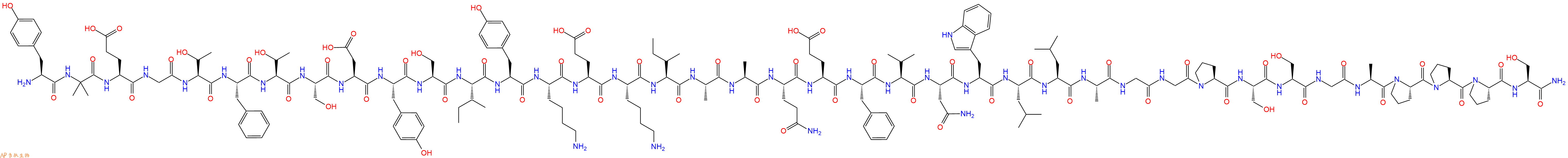 专肽生物产品H2N-Tyr-Aib-Glu-Gly-Thr-Phe-Thr-Ser-Asp-Tyr-Ser-Ile-Tyr-Lys-Glu-Lys-Ile-Ala-Ala-Gln-Glu-Phe-Val-Asn-Trp-Leu-Leu-Ala-Gly-Gly-Pro-Ser-Ser-Gly-Ala-Pro-Pro-Pro-Ser-CONH2