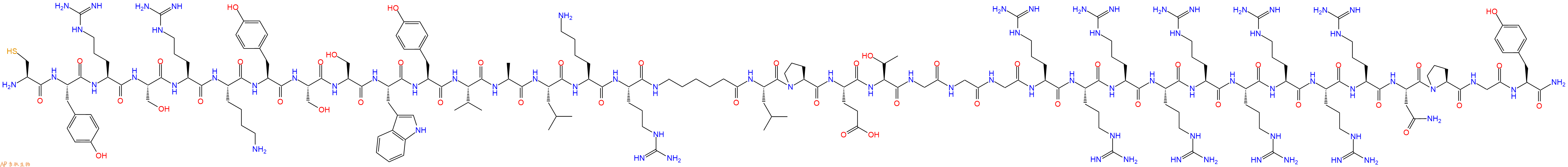 专肽生物产品H2N-Cys-Tyr-Arg-Ser-Arg-Lys-Tyr-Ser-Ser-Trp-Tyr-Val-Ala-Leu-Lys-Arg-Ahx-Leu-Pro-Glu-Thr-Gly-Gly-Gly-Arg-Arg-Arg-Arg-Arg-Arg-Arg-Arg-Arg-Asn-Pro-Gly-Tyr-CONH2
