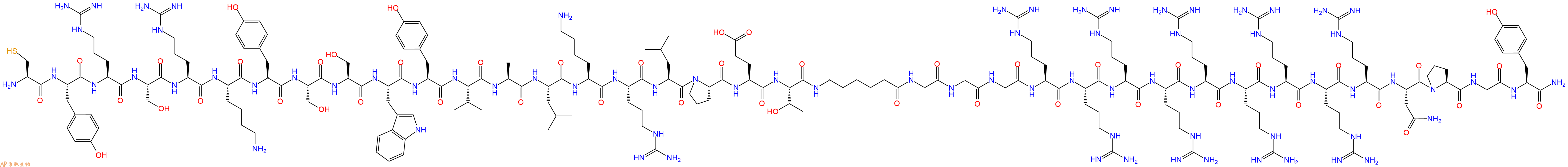 专肽生物产品H2N-Cys-Tyr-Arg-Ser-Arg-Lys-Tyr-Ser-Ser-Trp-Tyr-Val-Ala-Leu-Lys-Arg-Leu-Pro-Glu-Thr-Ahx-Gly-Gly-Gly-Arg-Arg-Arg-Arg-Arg-Arg-Arg-Arg-Arg-Asn-Pro-Gly-Tyr-CONH2