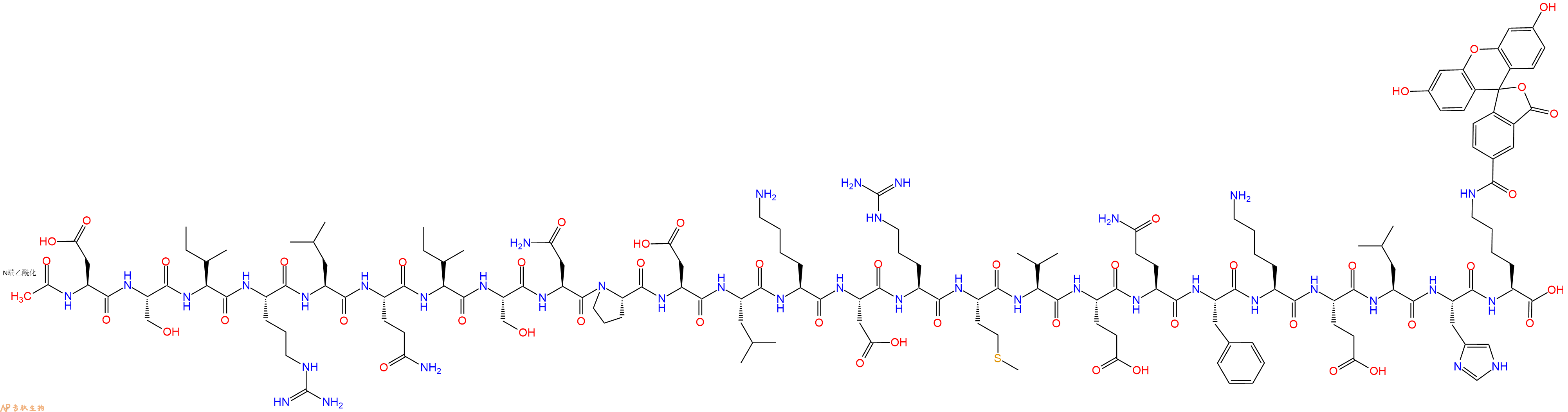 专肽生物产品Ac-Asp-Ser-Ile-Arg-Leu-Gln-Ile-Ser-Asn-Pro-Asp-Leu-Lys-Asp-Arg-Met-Val-Glu-Gln-Phe-Lys-Glu-Leu-His-Lys(5FAM)-OH