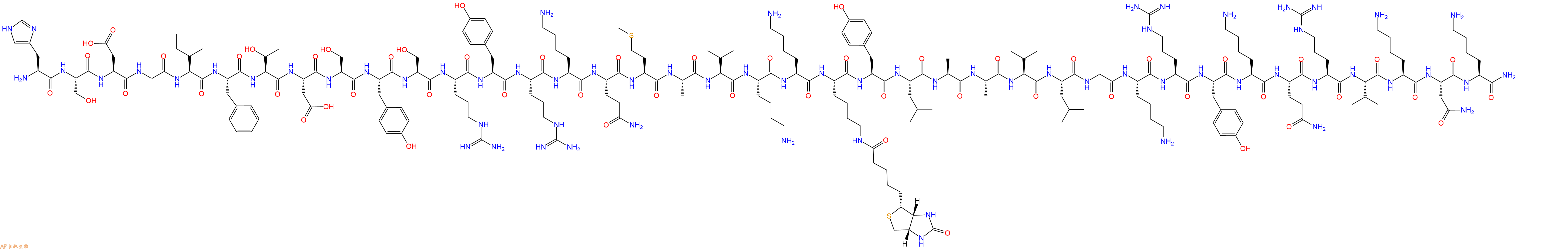 专肽生物产品H2N-His-Ser-Asp-Gly-Ile-Phe-Thr-Asp-Ser-Tyr-Ser-Arg-Tyr-Arg-Lys-Gln-Met-Ala-Val-Lys-Lys-Lys(Biotin)-Tyr-Leu-Ala-Ala-Val-Leu-Gly-Lys-Arg-Tyr-Lys-Gln-Arg-Val-Lys-Asn-Lys-CONH2