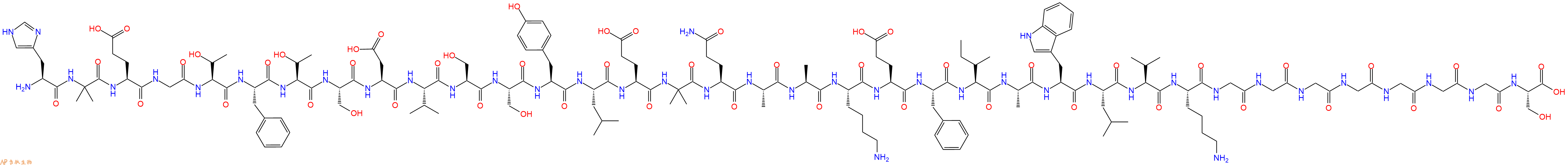 专肽生物产品H2N-His-Aib-Glu-Gly-Thr-Phe-Thr-Ser-Asp-Val-Ser-Ser-Tyr-Leu-Glu-Aib-Gln-Ala-Ala-Lys-Glu-Phe-Ile-Ala-Trp-Leu-Val-Lys-Gly-Gly-Gly-Gly-Gly-Gly-Gly-Ser-OH