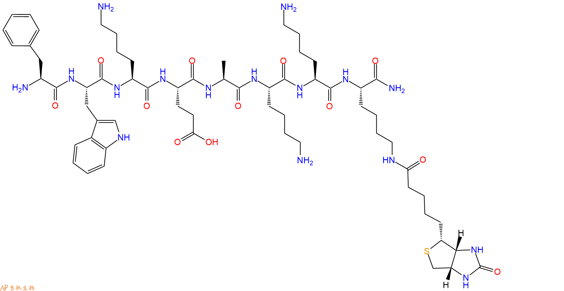 专肽生物产品H2N-Phe-Trp-Lys-Glu-Ala-Lys-Lys-Lys(Biotin)-CONH2
