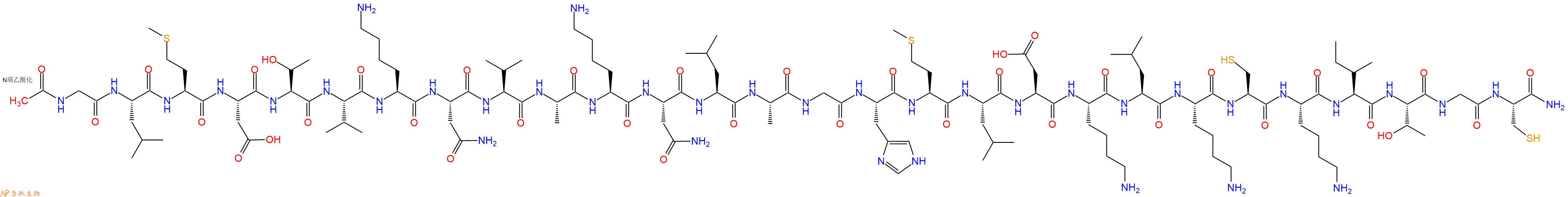 专肽生物产品Ac-Gly-Leu-Met-Asp-Thr-Val-Lys-Asn-Val-Ala-Lys-Asn-Leu-Ala-Gly-His-Met-Leu-Asp-Lys-Leu-Lys-Cys-Lys-Ile-Thr-Gly-Cys-CONH2