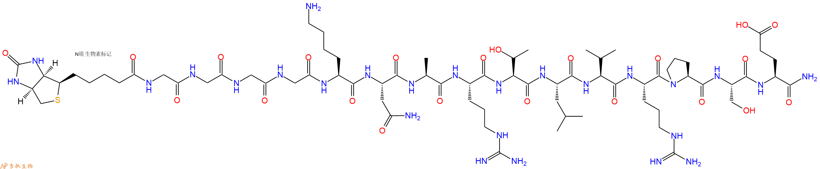 专肽生物产品Biotinyl-Gly-Gly-Gly-Gly-Lys-Asn-Ala-Arg-Thr-Leu-Val-Arg-Pro-Ser-Glu-CONH2