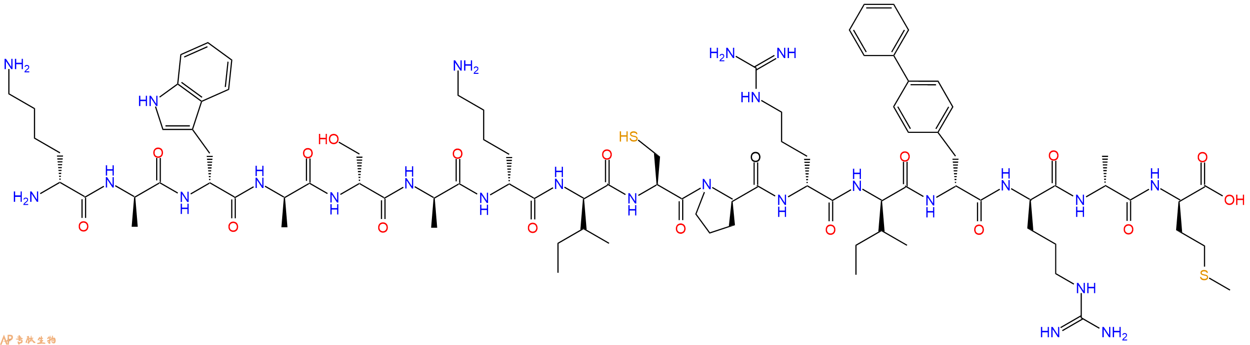 专肽生物产品H2N-DLys-DAla-DTrp-DAla-DSer-DAla-DLys-DIle-Cys-DPro-DArg-DIle-DBip-DArg-DAla-DMet-OH