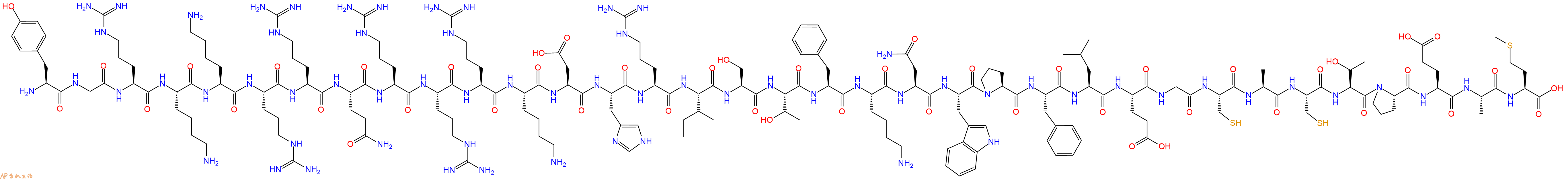 专肽生物产品H2N-Tyr-Gly-Arg-Lys-Lys-Arg-Arg-Gln-Arg-Arg-Arg-Lys-Asp-His-Arg-Ile-Ser-Thr-Phe-Lys-Asn-Trp-Pro-Phe-Leu-Glu-Gly-Cys-Ala-Cys-Thr-Pro-Glu-Ala-Met-OH