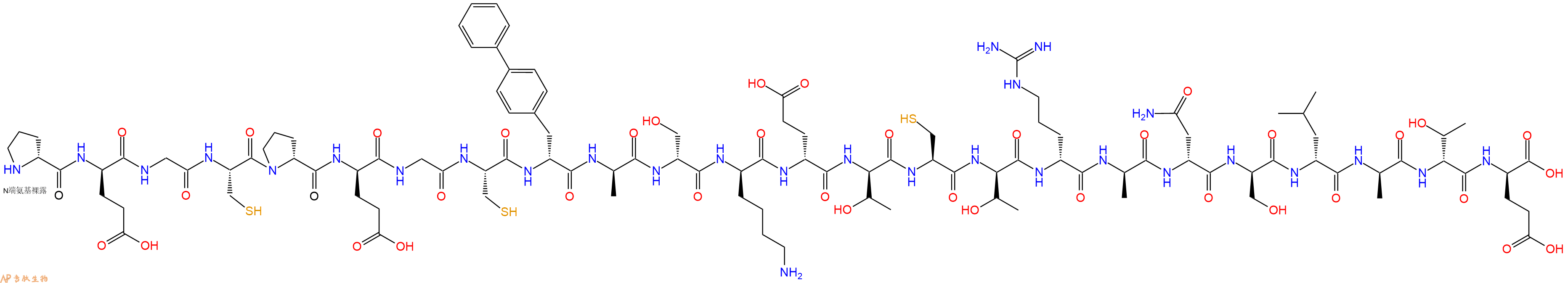 专肽生物产品H2N-DPro-DGlu-Gly-Cys-DPro-DGlu-Gly-Cys-DBip-DAla-DSer-DLys-DGlu-DThr-Cys-DThr-DArg-DAla-DAsn-DSer-DLeu-DAla-DThr-DGlu-OH