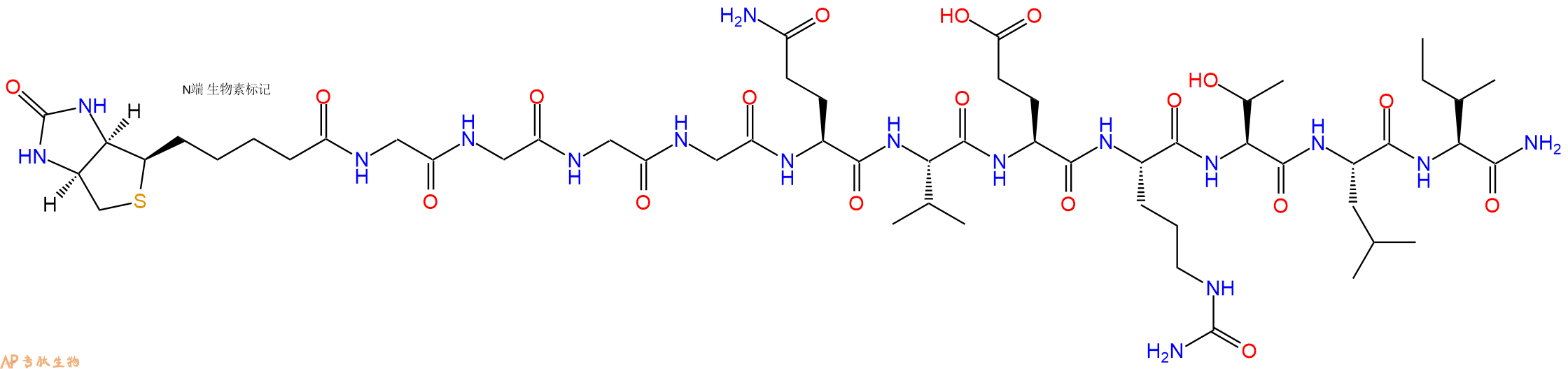 专肽生物产品Biotinyl-Gly-Gly-Gly-Gly-Gln-Val-Glu-Cit-Thr-Leu-Ile-CONH2