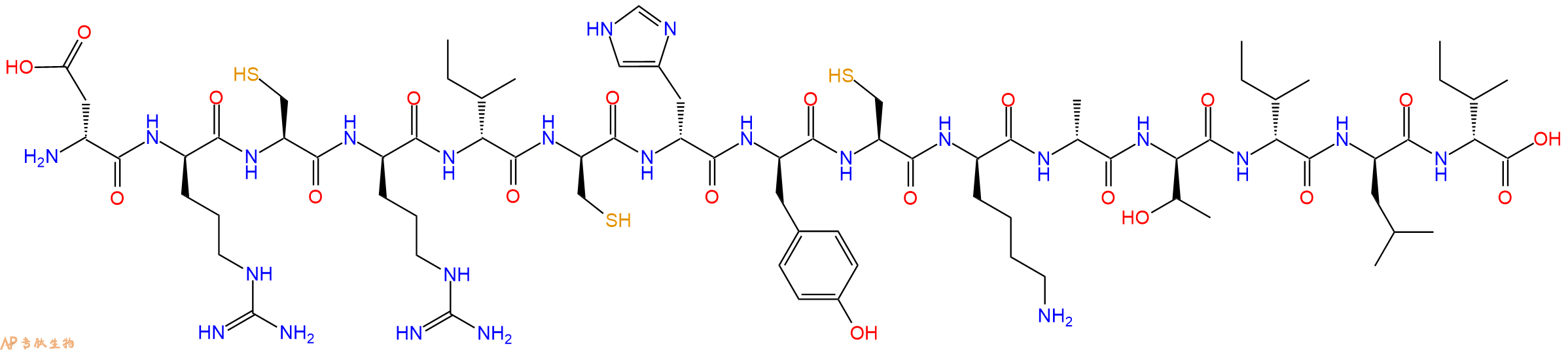 专肽生物产品H2N-DAsp-DArg-Cys-DArg-DIle-DCys-DHis-DTyr-Cys-DLys-DAla-DThr-DIle-DLeu-DIle-OH