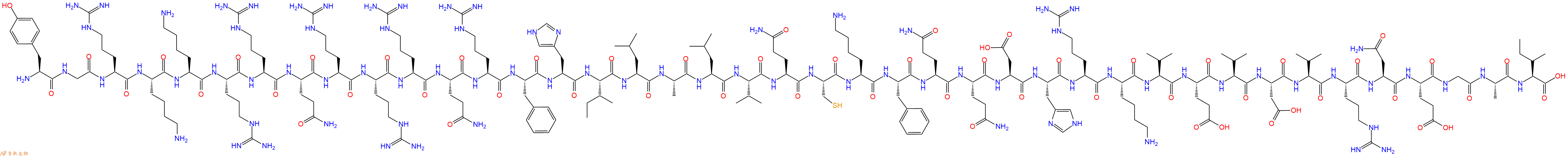 专肽生物产品H2N-Tyr-Gly-Arg-Lys-Lys-Arg-Arg-Gln-Arg-Arg-Arg-Gln-Arg-Phe-His-Ile-Leu-Ala-Leu-Val-Gln-Cys-Lys-Phe-Gln-Gln-Asp-His-Arg-Lys-Val-Glu-Val-Asp-Val-Arg-Asn-Glu-Gly-Ala-Ile-OH