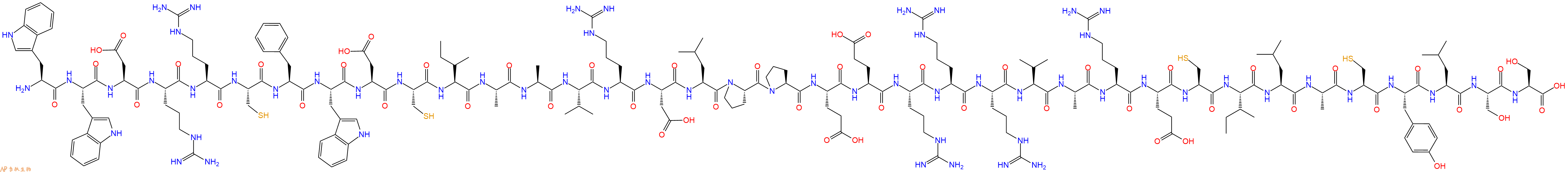 专肽生物产品H2N-Trp-Trp-Asp-Arg-Arg-Cys-Phe-Trp-Asp-Cys-Ile-Ala-Ala-Val-Arg-Asp-Leu-Pro-Pro-Glu-Glu-Arg-Arg-Arg-Val-Ala-Arg-Glu-Cys-Ile-Leu-Ala-Cys-Tyr-Leu-Ser-Ser-OH