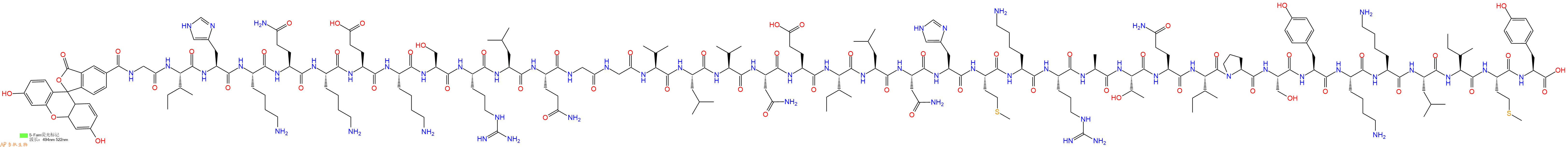 专肽生物产品5FAM-Gly-Ile-His-Lys-Gln-Lys-Glu-Lys-Ser-Arg-Leu-Gln-Gly-Gly-Val-Leu-Val-Asn-Glu-Ile-Leu-Asn-His-Met-Lys-Arg-Ala-Thr-Gln-Ile-Pro-Ser-Tyr-Lys-Lys-Leu-Ile-Met-Tyr-OH