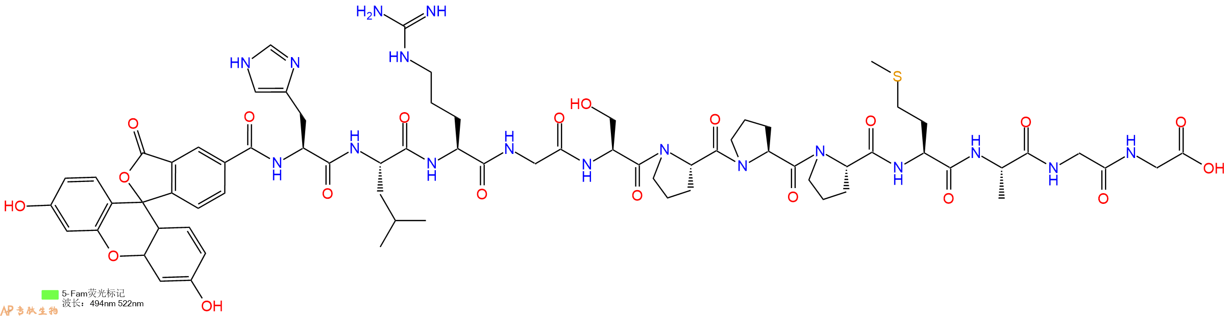 专肽生物产品5FAM-His-Leu-Arg-Gly-Ser-Pro-Pro-Pro-Met-Ala-Gly-Gly-OH