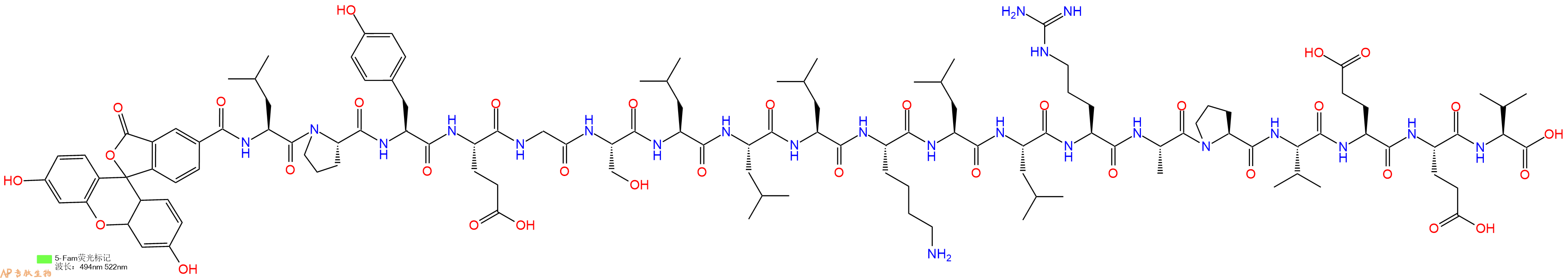专肽生物产品5FAM-Leu-Pro-Tyr-Glu-Gly-Ser-Leu-Leu-Leu-Lys-Leu-Leu-Arg-Ala-Pro-Val-Glu-Glu-Val-OH