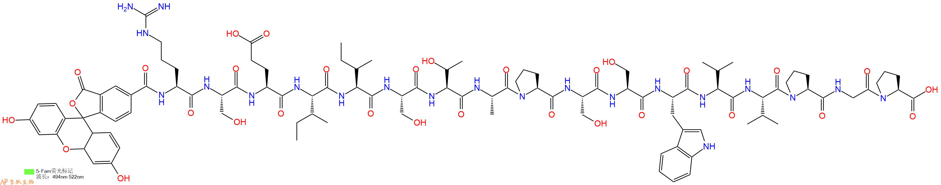 专肽生物产品5FAM-Arg-Ser-Glu-Ile-Ile-Ser-Thr-Ala-Pro-Ser-Ser-Trp-Val-Val-Pro-Gly-Pro-OH